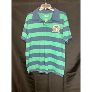 Disney Men's Blue and Green Striped Tennis Club Polo Shirt Size L